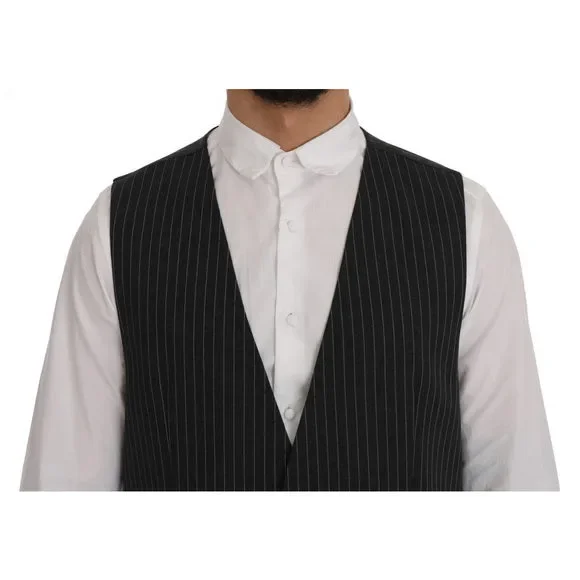 Dolce & Gabbana Elegant Gray Striped Vest Waistcoat Jackets & Coats